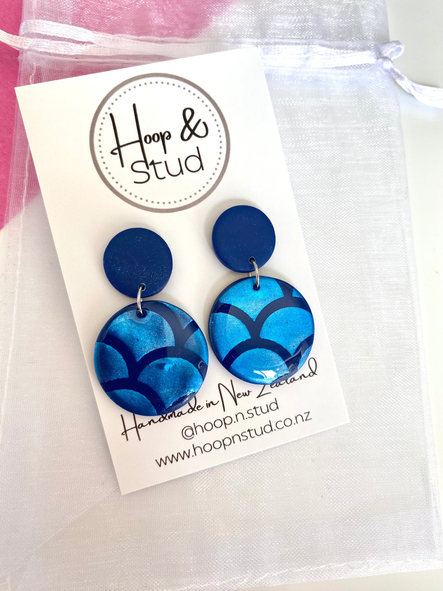 Blue mica resin earrings