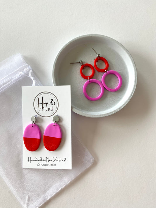 Pink and red earrings