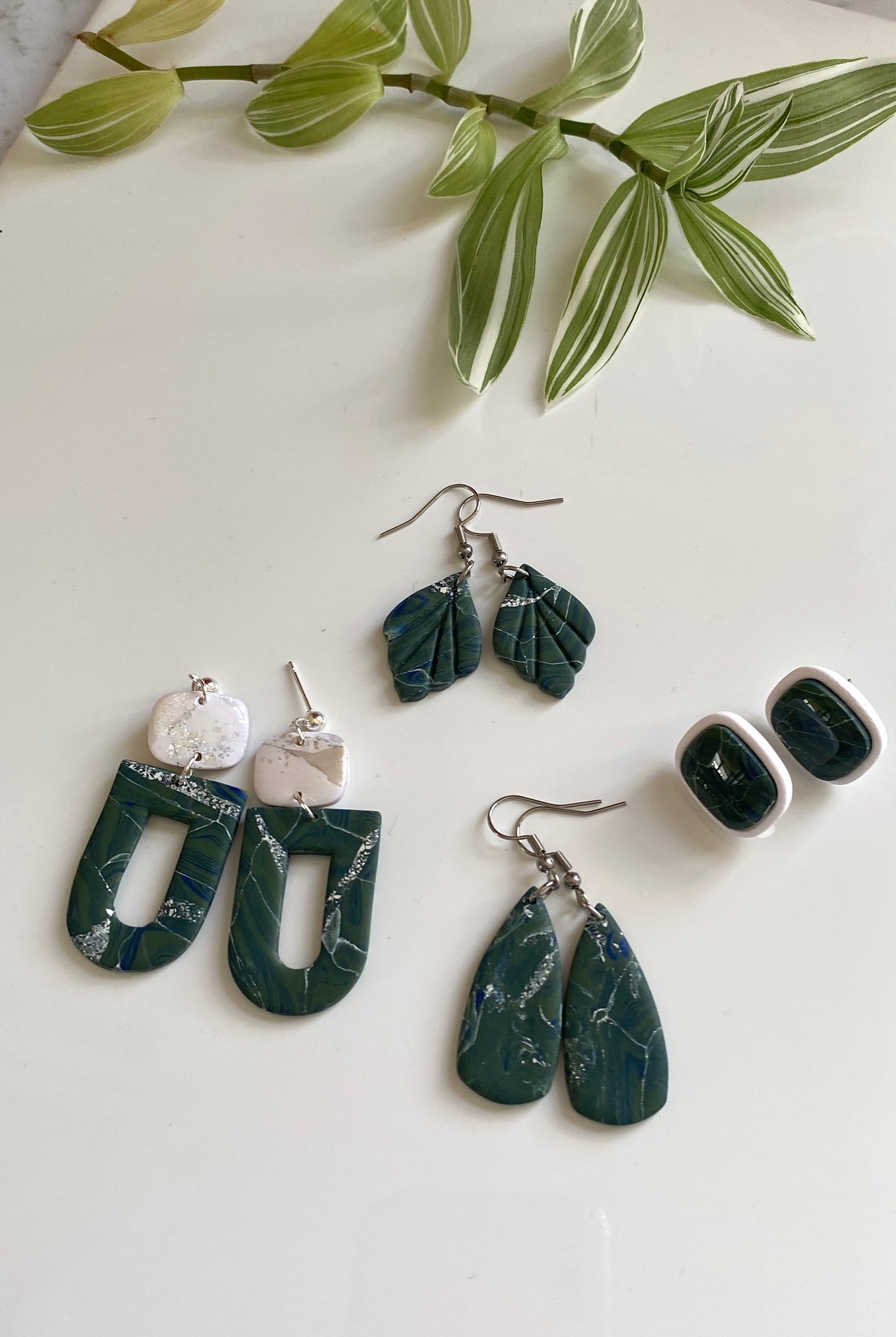 Green marble earrings