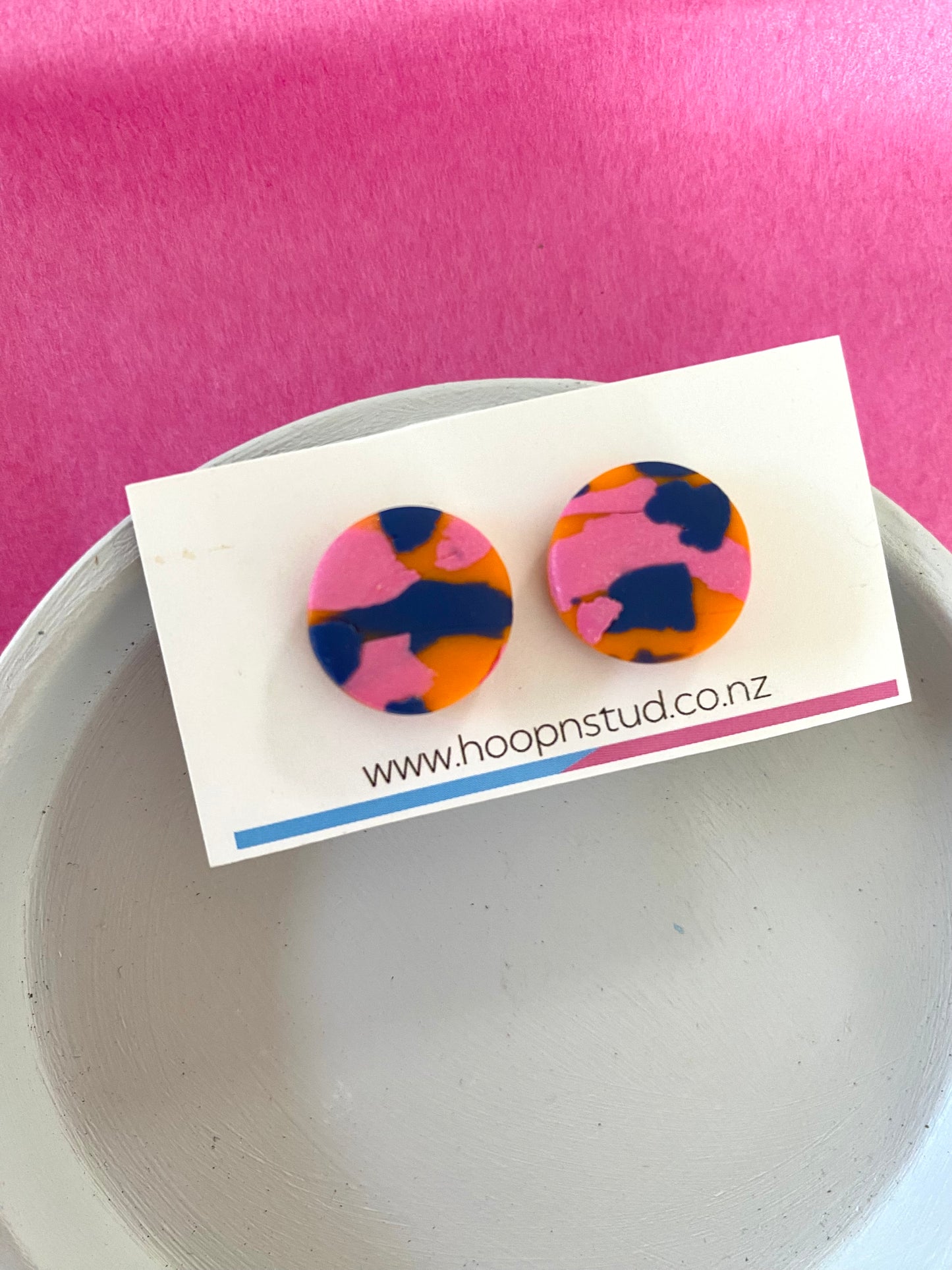 Orange navy terrazzo earrings