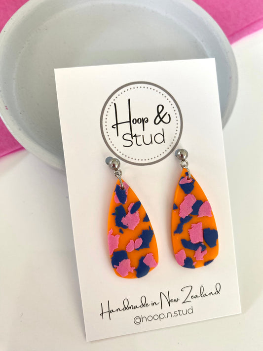 Orange navy terrazzo earrings