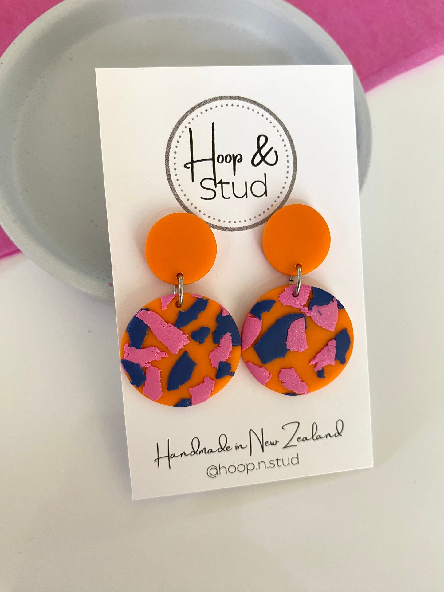 Orange navy terrazzo earrings