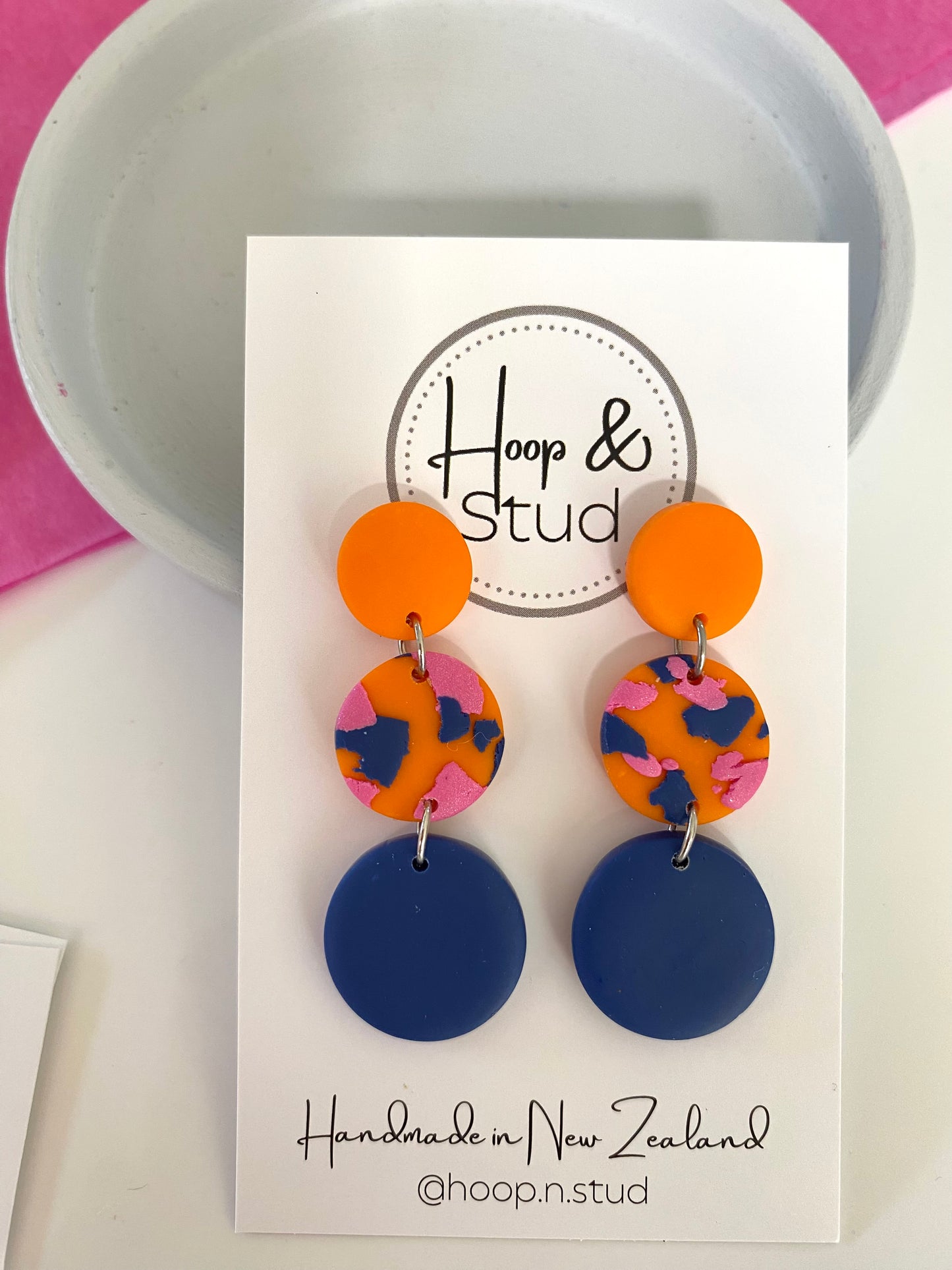 Orange navy terrazzo earrings