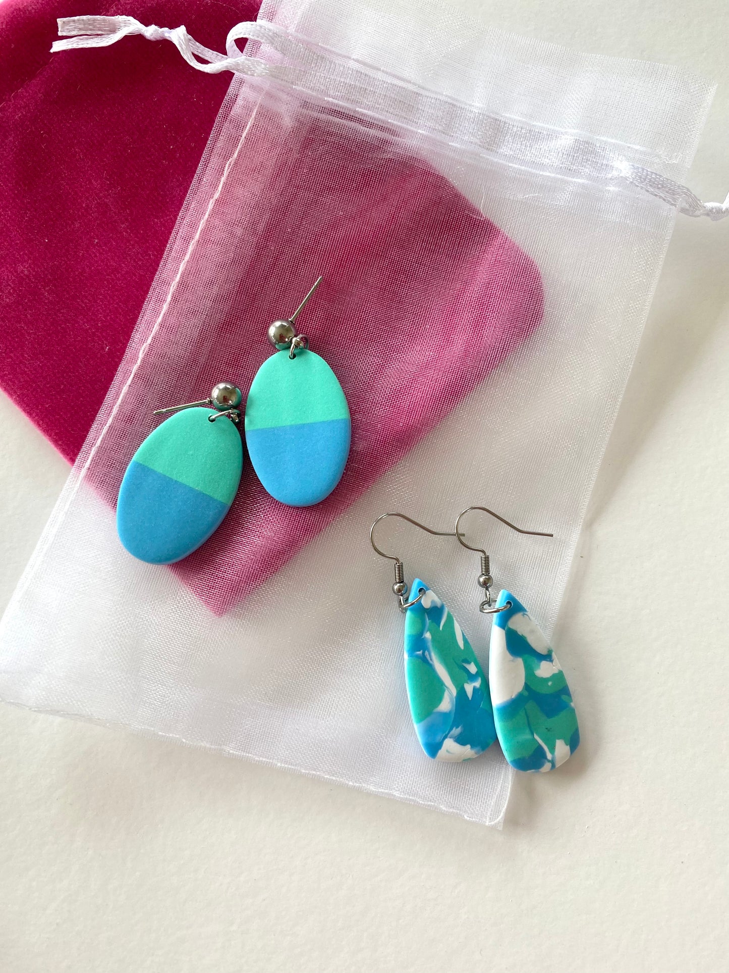 Green and blue earrings