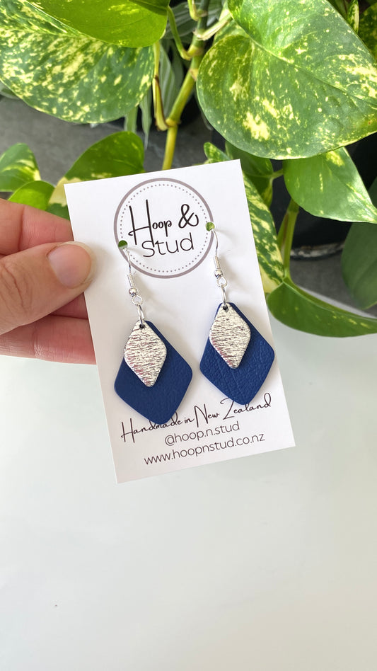 Leather diamond drop earrings
