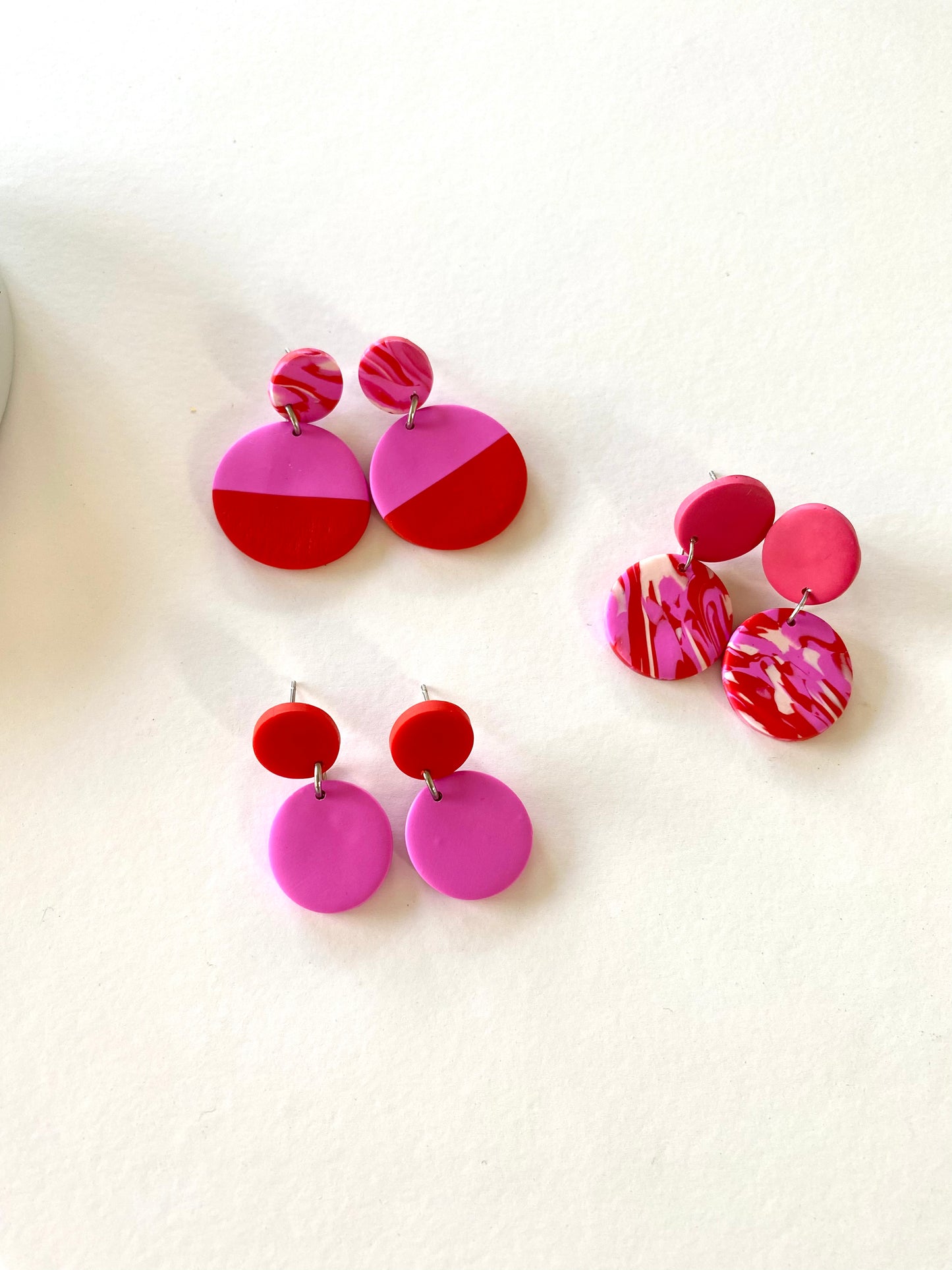 Pink and red earrings Hoop Stud