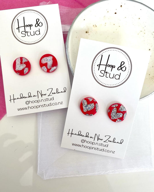 Glitter heart studs